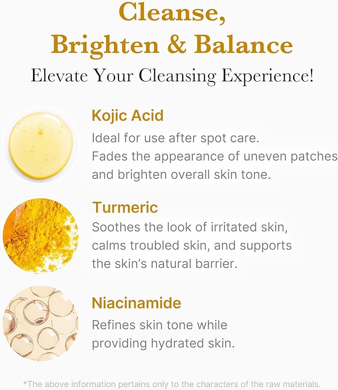medicube Kojic Acid Turmeric Whip Cleanser | Daily Facial Cleanser for Brightening, Balancing Skin Tone & Texture