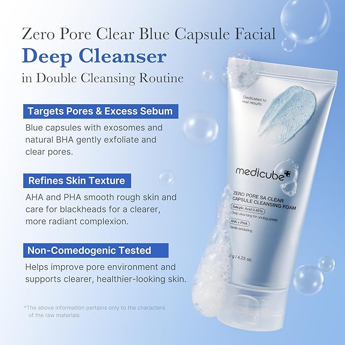 medicube Zero Pore Clear Blue Capsule Facial Deep Cleanser for Skin Texture, Blackhead & Pore Care