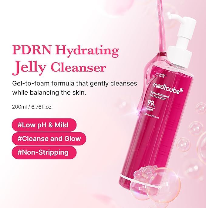 medicube PDRN Jelly to Foam Cleanser | Low pH Hydrating Daily Face Wash for All Skin Types | With PDRN, Collagen & LHA
