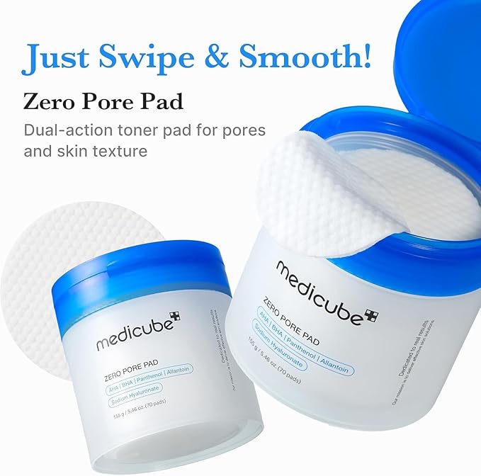 Medicube Zero Pore Pads 2.0 - Dual-Textured Facial Toner Pads for Exfoliation and Minimizing Pores