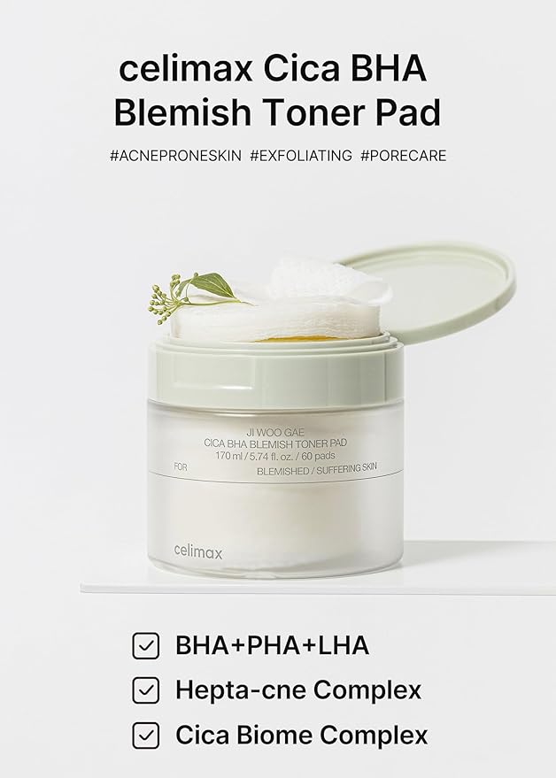Celimax Ji.Woo.Gae Cica BHA Toner Pad | Lightweight Exfoliating & Refreshing