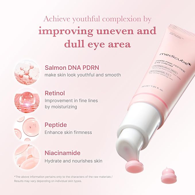 medicube Salmon DNA PDRN Pink Peptide Eye Serum with Niacinamide and 99% Purity Retinol for Fine Lines