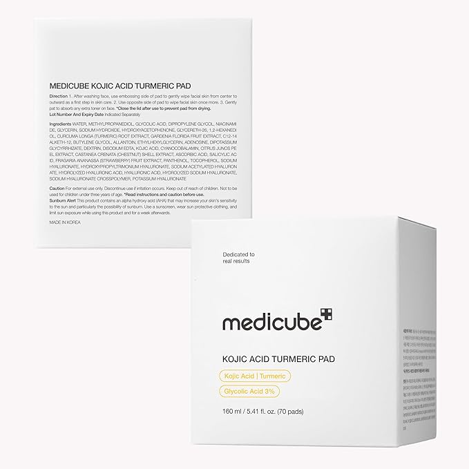 medicube Kojic Acid Turmeric Clarifying Toner Pad for Troubled Skin & Use After Spot Care