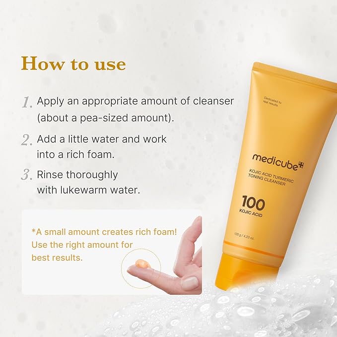 medicube Kojic Acid Turmeric Whip Cleanser | Daily Facial Cleanser for Brightening, Balancing Skin Tone & Texture