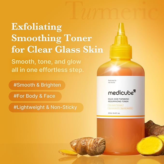 medicube Kojic Acid Turmeric Smoothing Toner for Face & Body | Lightweight Toner for Balancing Uneven Skin Tone